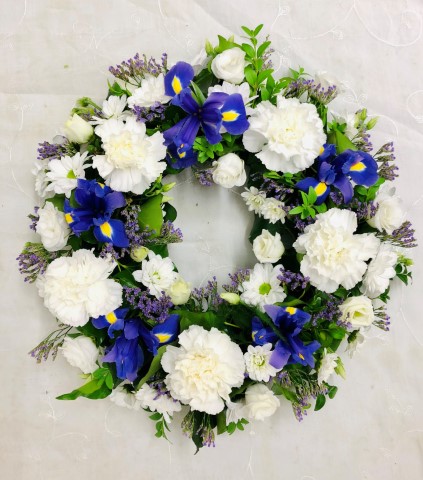 Flower Delivery Liverpool Classic Wreath Blue And White Large