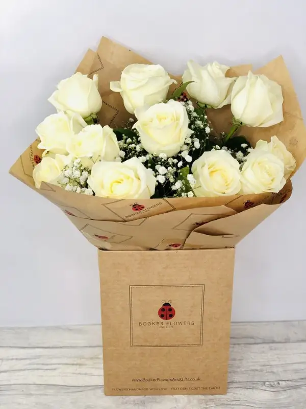 12 White Roses Handtied Bouquet