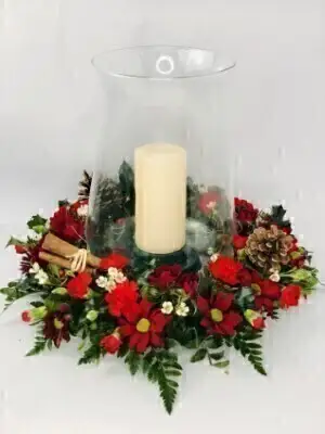 Christmas Hurricane Vase Table Arrangement