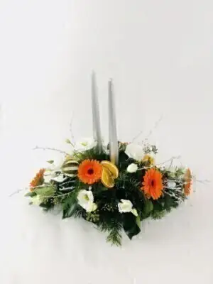 Christmas Table Centrepiece with Silver Candles