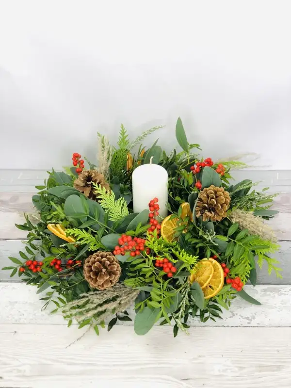 Comfort and Joy Table Centrepiece with Candle