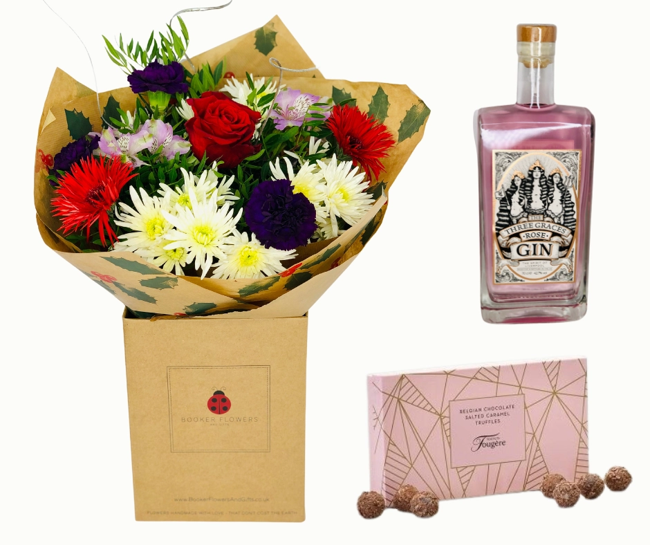 Happy Christmas Flowers and Gin Gift Set