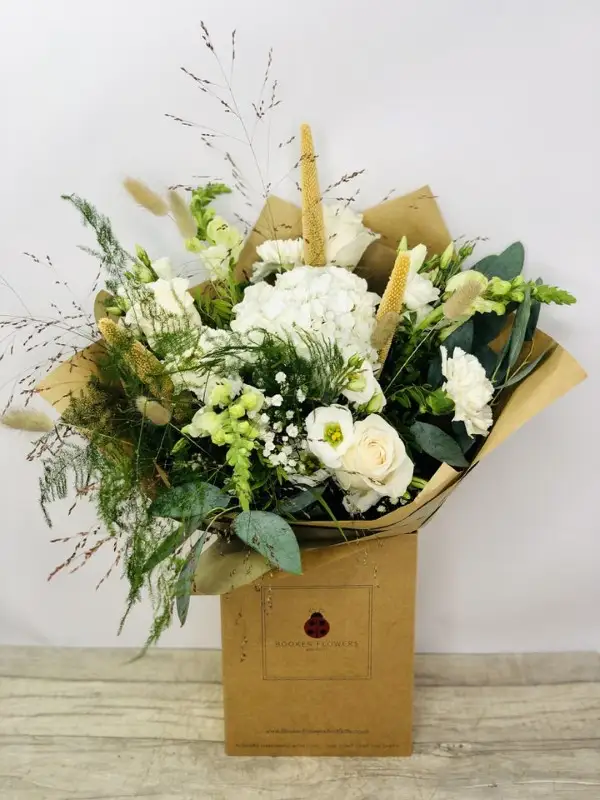 Large On Cloud 9 Whites and Greens Hand Tied Bouquet