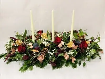 Long Christmas Table Centrepiece with Candles