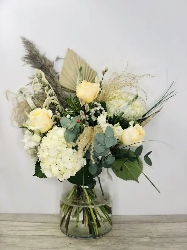 Luxury White Vase of Flowers With Pampas