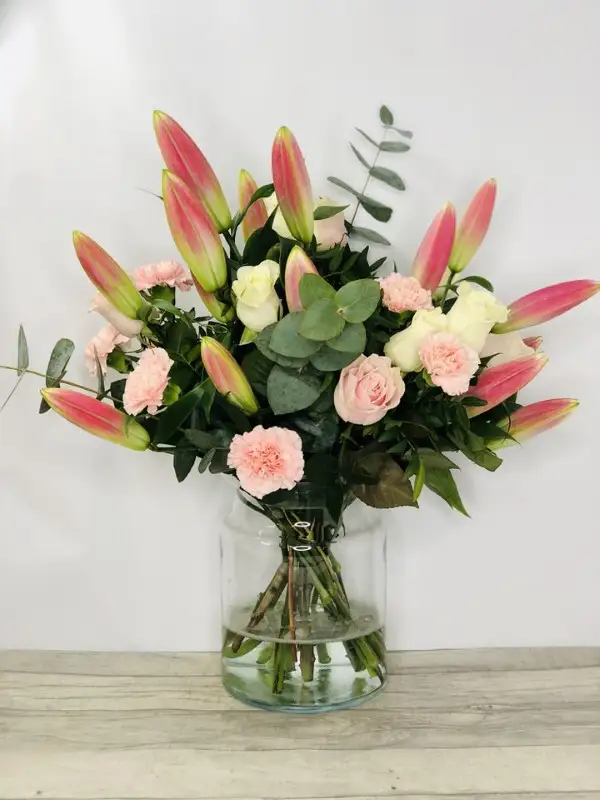 Luxury Perfect Pink and White Rose and Lily Vase