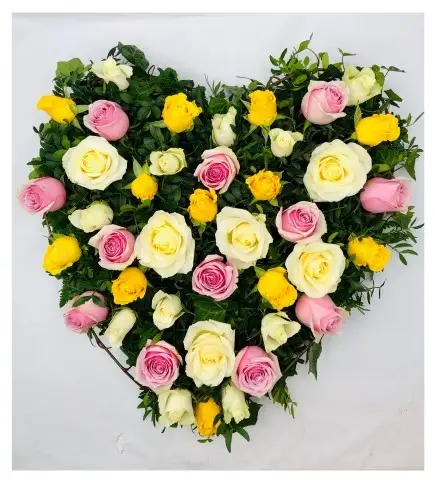 Mixed Rose Heart - Pink Yellow and Cream