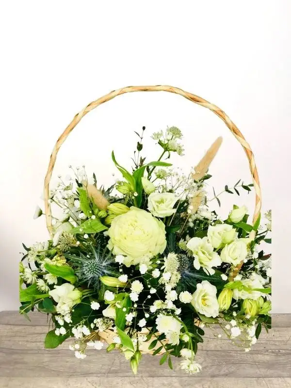 New Arrival Basket of Neutral Flowers for Baby