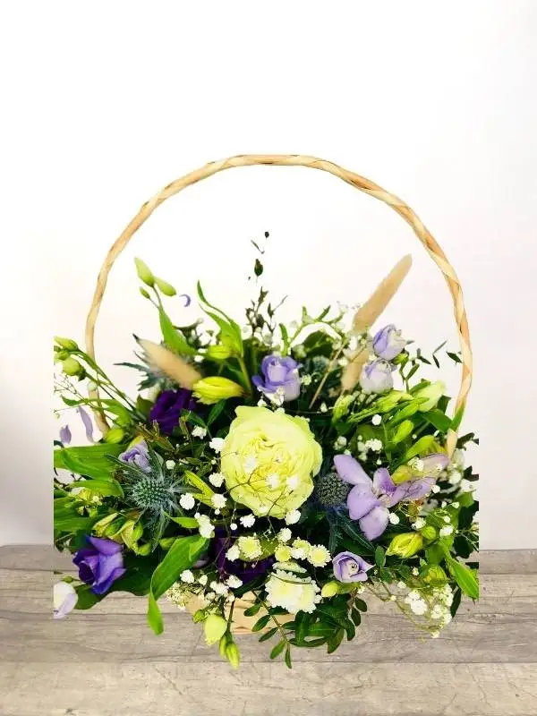New Arrival Basket of Blue Flowers for Baby