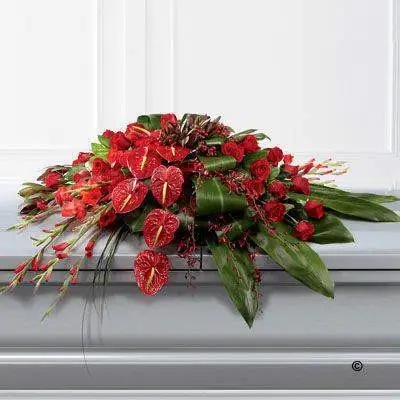 Rose Orchid and Anthurium Casket Spray