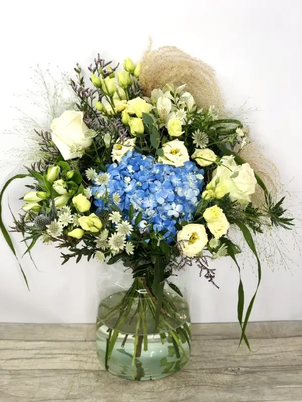 Sugar and Spice Vase of Blue Flowers