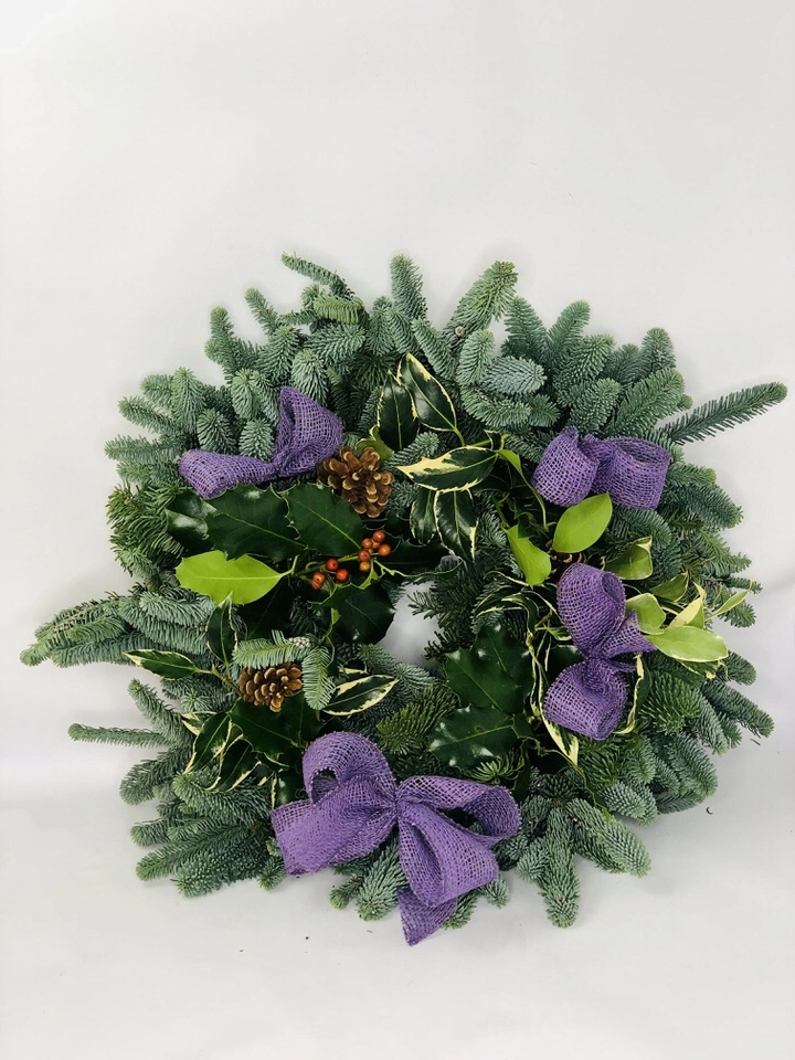 Traditional Christmas Holly Wreath - Blue
