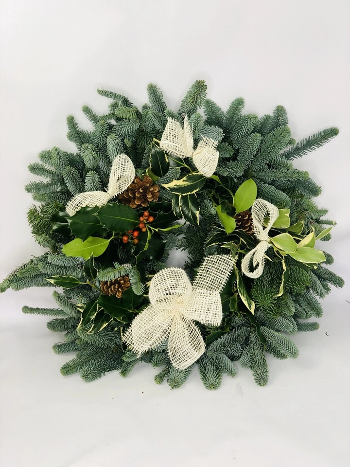 Traditional Christmas Holly Wreath - White
