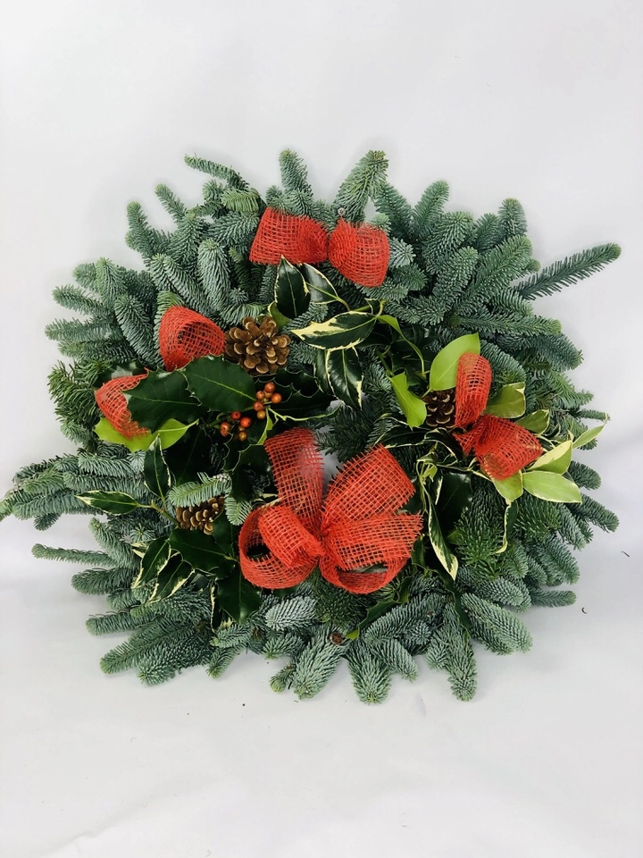 Traditional Christmas Holly Wreath - Red