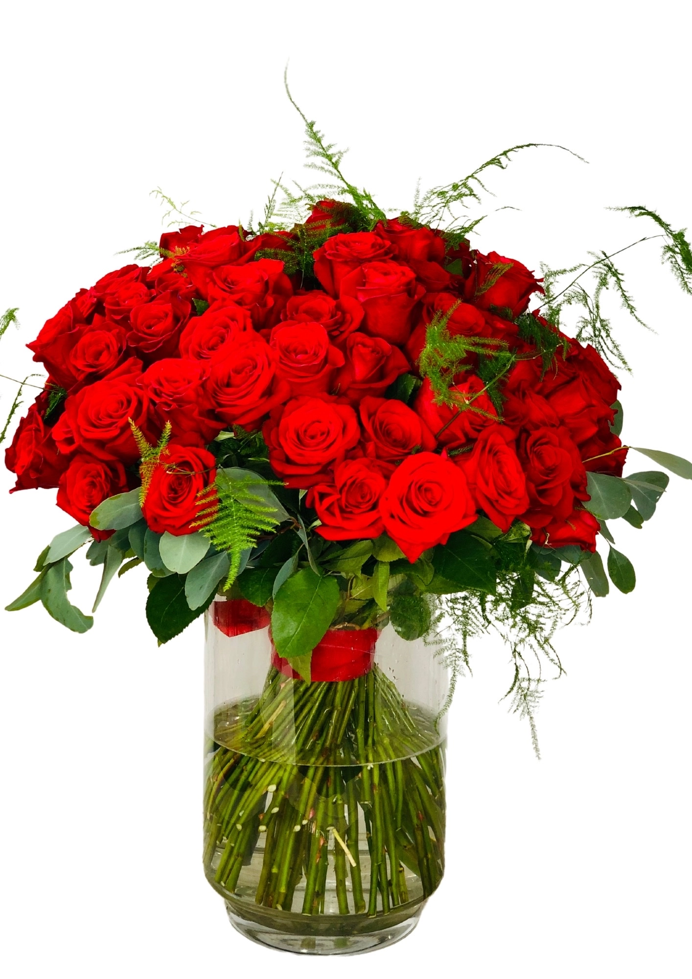 Valentines Unforgettable 100 Red Rose Handtied