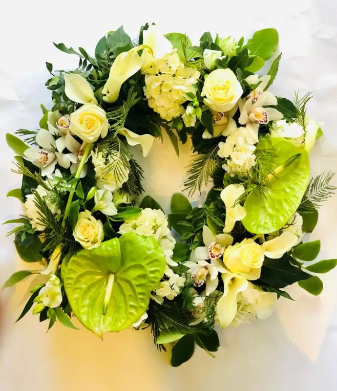 White and Green Exotic Wreath Large