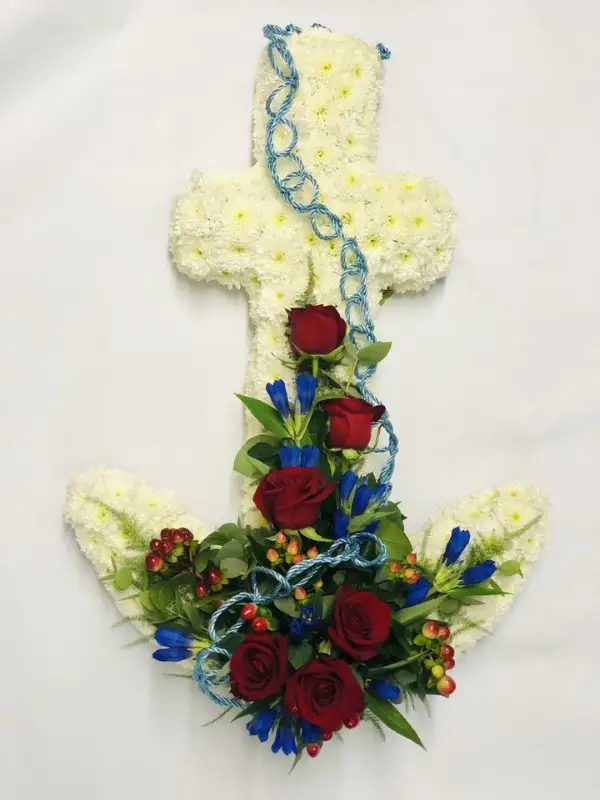 White and Red Anchor Funeral Flowers