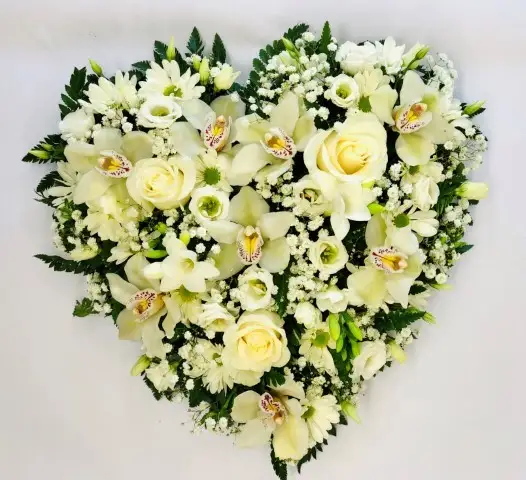 White Rose and Orchid Funeral Heart