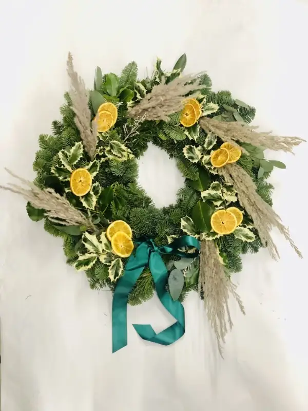 Winter Harvest Luxury Door Wreath with Green Bow - Standard