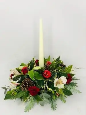 Yuletide Flame Christmas Table Centrepiece With Candle