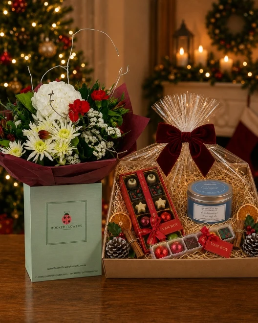 Sleigh Ride Christmas Bouquet and a Cosy Christmas Hamper