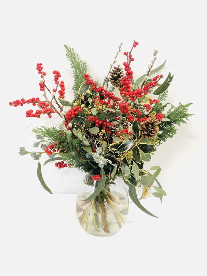A Berry Christmas Vase of Flowers