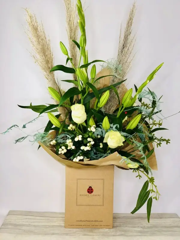 A Frosty Christmas Morning Bouquet with Pampas