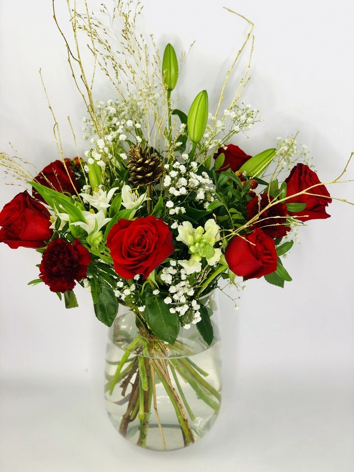 A Holly Jolly Christmas Vase of Flowers