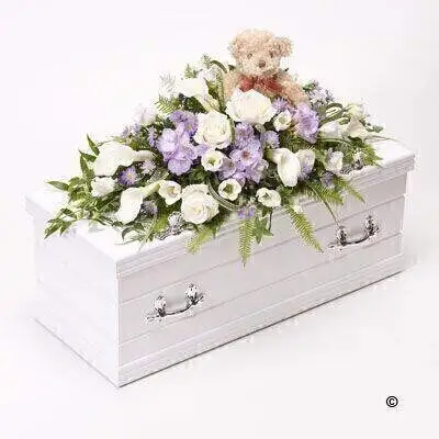 Childrens Casket Spray with Teddy Bear - Blue