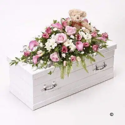 Childrens Casket Spray with Teddy Bear - Pink