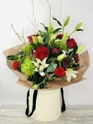 Christmas Carol Hatbox of Flowers