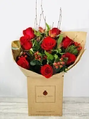 Christmas Red Rose Hand Tied