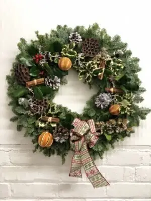 Christmas XL Holly Wreath for Door -Nordic