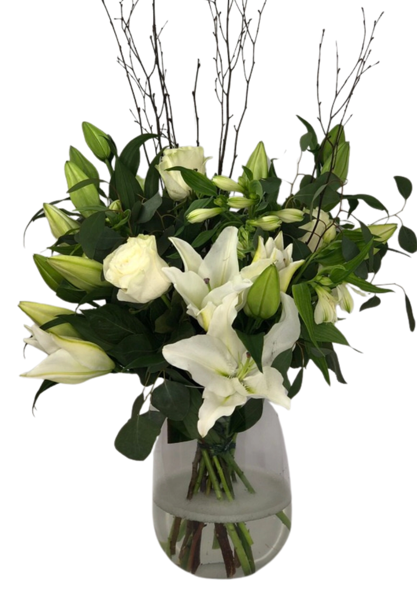 Classic White Rose and Lily Vase