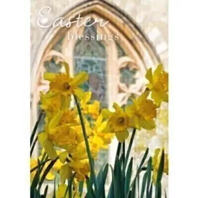 Easter Greetings Cards Church and Daffodils