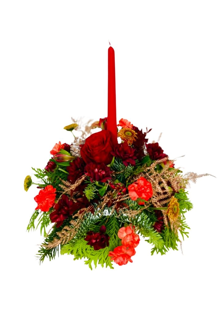 Festive Firelight Arrangement of Flowers By Local Florist