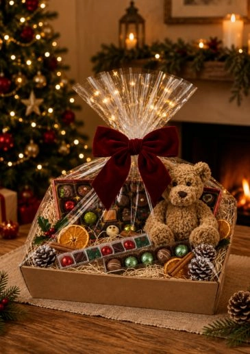 Luxury Belgian Chocolate and Teddy Christmas Hamper