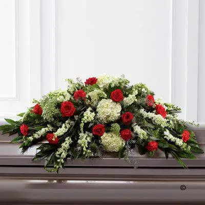 Mixed Casket Spray - Red and Green Mixed Casket Spray - Red and Green