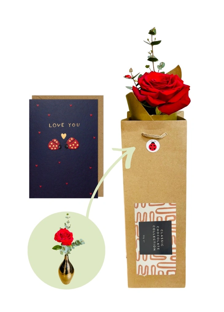 One Red Rose and Chocolates Gift for 1st wedding anniversary