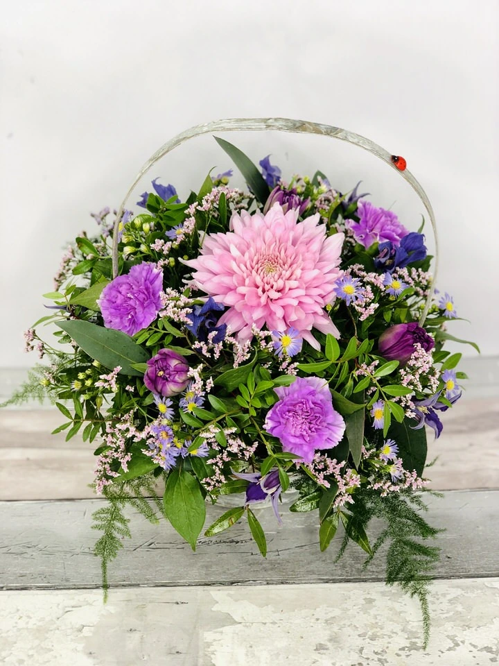 Parma Violet Basket of Spring Flowers