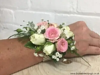 Pink and White Wrist Corsage Pink and White Wrist Corsage