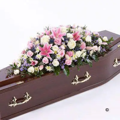 Rose and Eryngium Casket Spray Extra Large