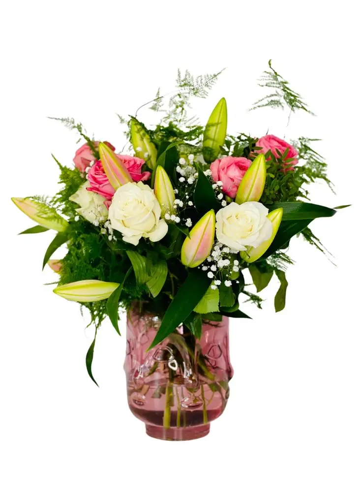 Roses and Lilies Flowers in a Vase