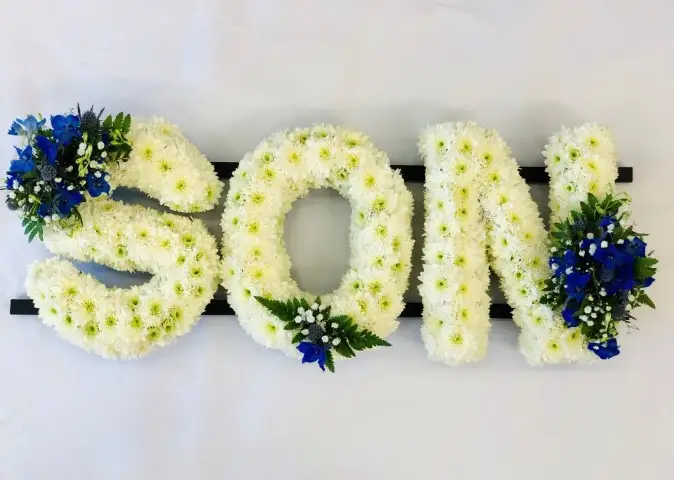 SON Funeral Flowers in White SON Funeral Flowers in White
