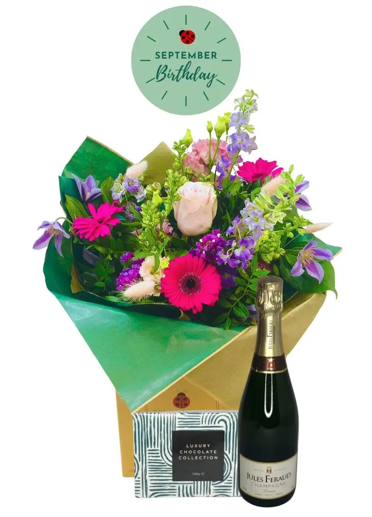 September Birthday Flowers and Fizz Gift Set