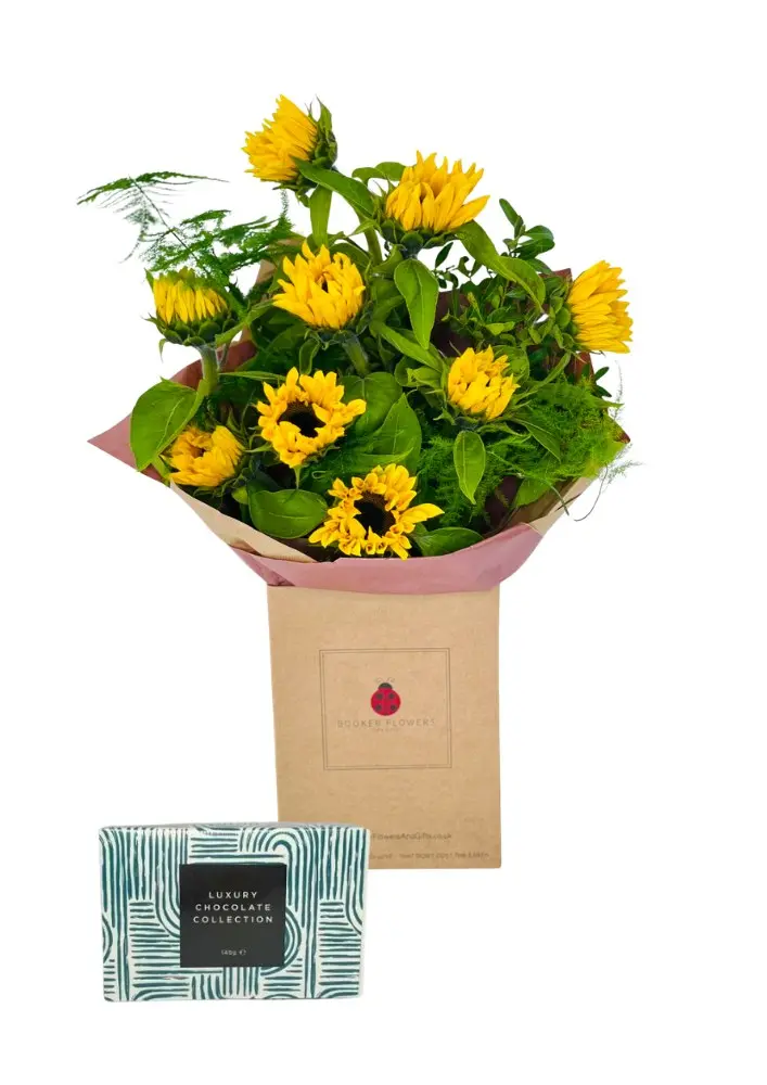 3rd anniversary bouquet of sunflowers and chocolates £62.50