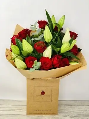 Valentines Luxury Bouquet Red Roses and Lilies