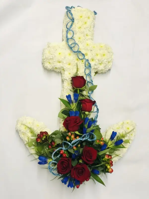 White and Red Anchor Funeral Flowers White and Red Anchor Funeral Flowers