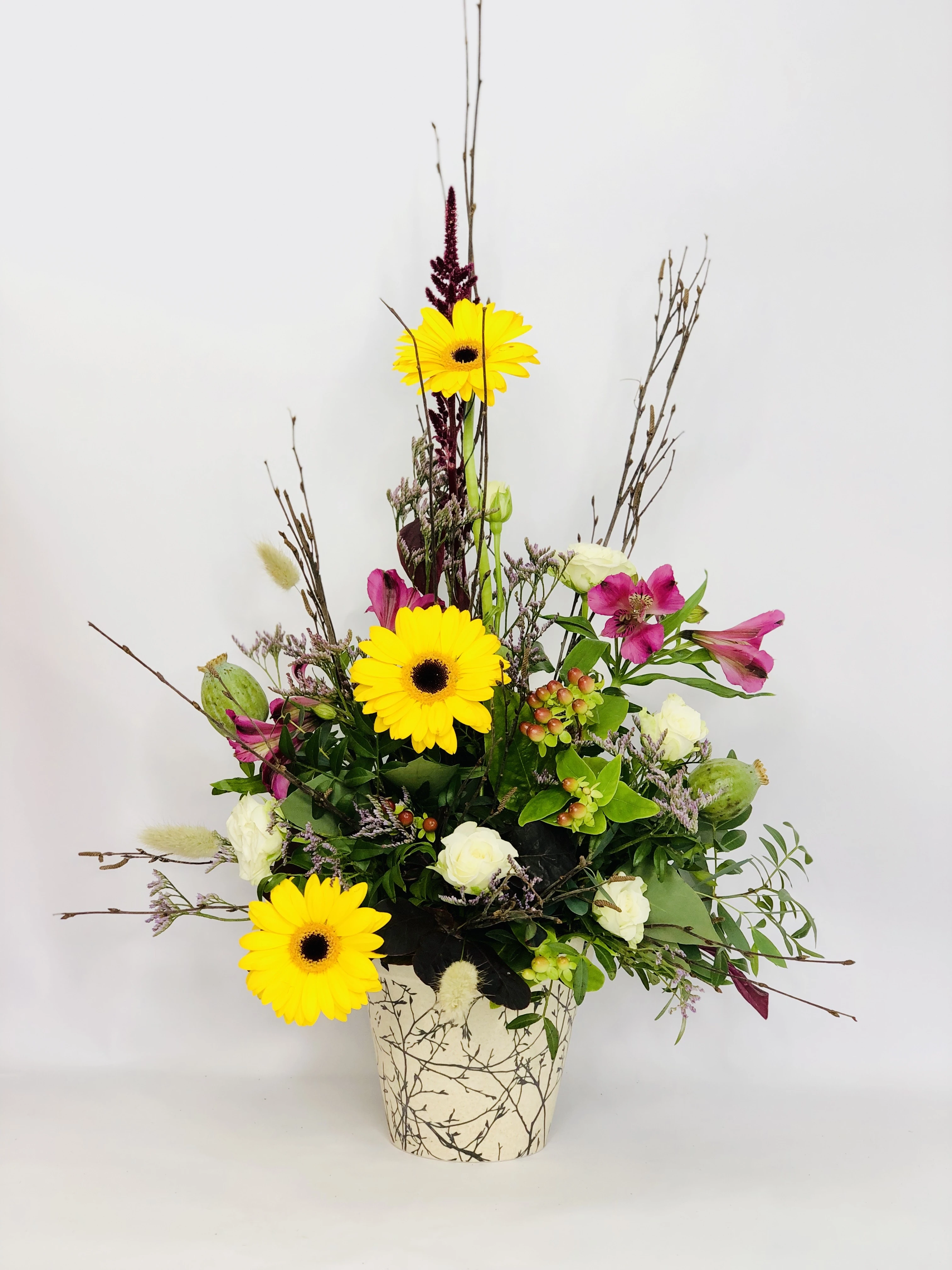 Zesty Yellow Autumn Arrangement In A Pot